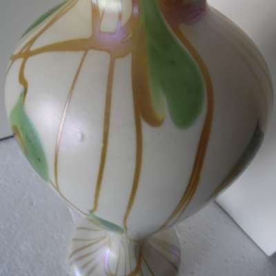Quezal Leaf and Vine Art Glass Vase
