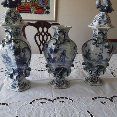 Set of Two Delf Covered vases